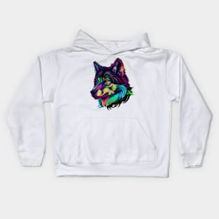 Colorful Vibrant Wild Wolf Kids Hoodie